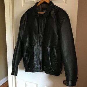 London Fog Mens Black Leather Bomber Jacket LG Vintage